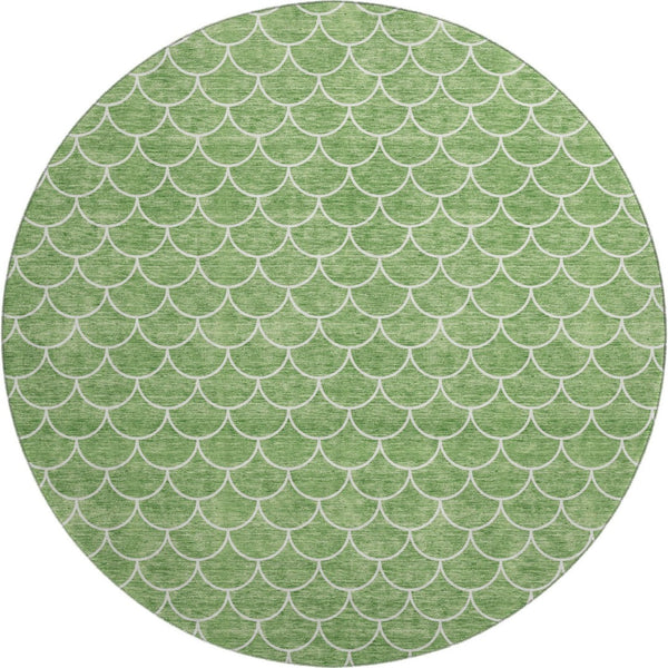 HomeRoots 8' Green and Ivory Geometric Round Rug - Washable, UV-Protected, Stylish & Durable for High-Traffic Areas 674170