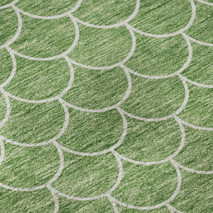 HomeRoots 8' Green and Ivory Geometric Round Rug - Washable, UV-Protected, Stylish & Durable for High-Traffic Areas 674170