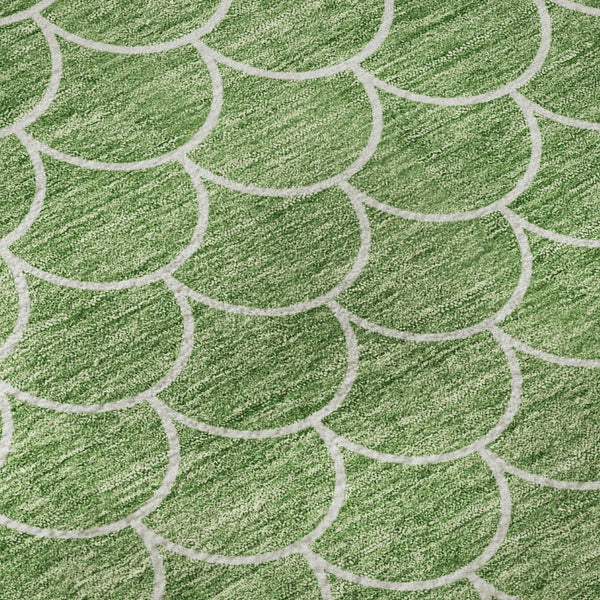 HomeRoots 8' Green and Ivory Geometric Round Rug - Washable, UV-Protected, Stylish & Durable for High-Traffic Areas 674170