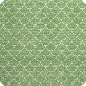 HomeRoots 8' Green and Ivory Geometric Round Rug - Washable, UV-Protected, Stylish & Durable for High-Traffic Areas 674170