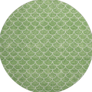 HomeRoots 8' Green and Ivory Geometric Round Rug - Washable, UV-Protected, Stylish & Durable for High-Traffic Areas 674170