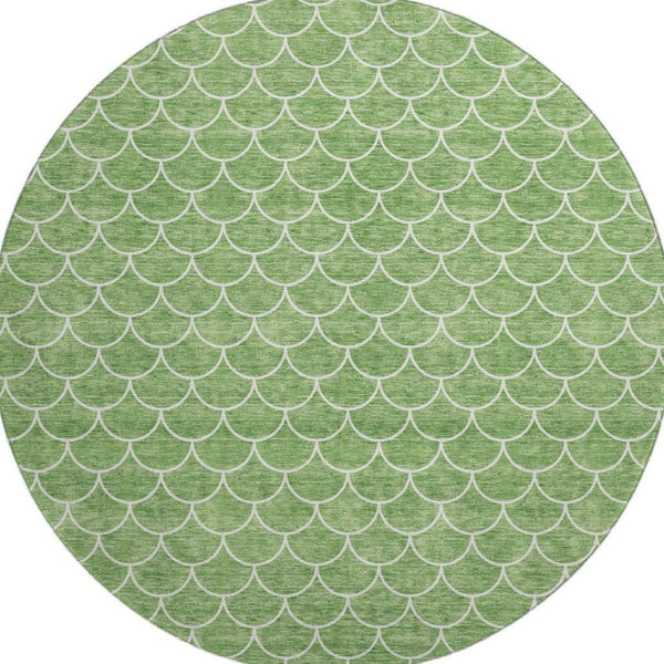 HomeRoots 8' Green and Ivory Geometric Round Rug - Washable, UV-Protected, Stylish & Durable for High-Traffic Areas 674170