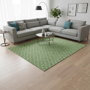 HomeRoots 8' X 10' Stylish Green and Ivory Geometric Washable Area Rug with UV Protection for Modern Homes 674171