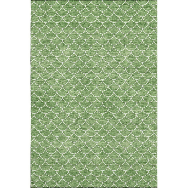 HomeRoots 9' X 12' Green and Ivory Geometric Area Rug - Washable, UV Resistant, Perfect for Modern Spaces! 674172