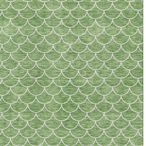 HomeRoots 9' X 12' Green and Ivory Geometric Area Rug - Washable, UV Resistant, Perfect for Modern Spaces! 674172