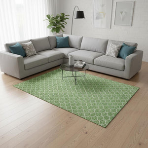 HomeRoots 10' Geometric Washable Area Rug in Green & Ivory - UV Protected, Stain-Resistant, Perfect for Families! 674173