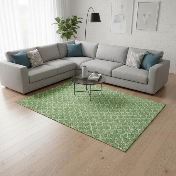 HomeRoots 10' Geometric Washable Area Rug in Green & Ivory - UV Protected, Stain-Resistant, Perfect for Families! 674173