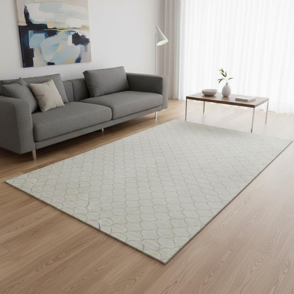 HomeRoots 5' X 8' Ivory and Beige Geometric Area Rug – Washable, UV Protected, Stain Resistant for Family Spaces 674175