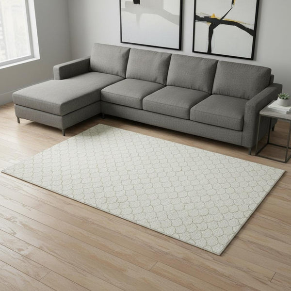 HomeRoots 8' X 10' Stylish Ivory & Beige Geometric Washable Area Rug with UV Protection for High-Traffic Rooms 674177
