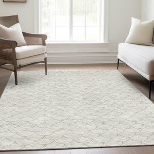 HomeRoots 8' X 10' Stylish Ivory & Beige Geometric Washable Area Rug with UV Protection for High-Traffic Rooms 674177