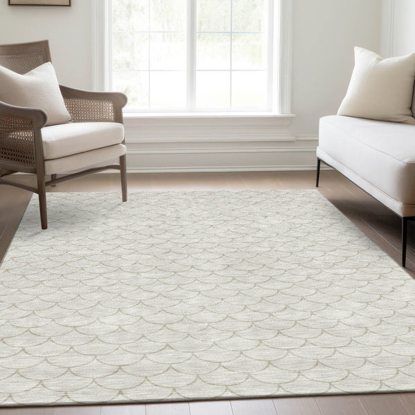 HomeRoots 8' X 10' Stylish Ivory & Beige Geometric Washable Area Rug with UV Protection for High-Traffic Rooms 674177