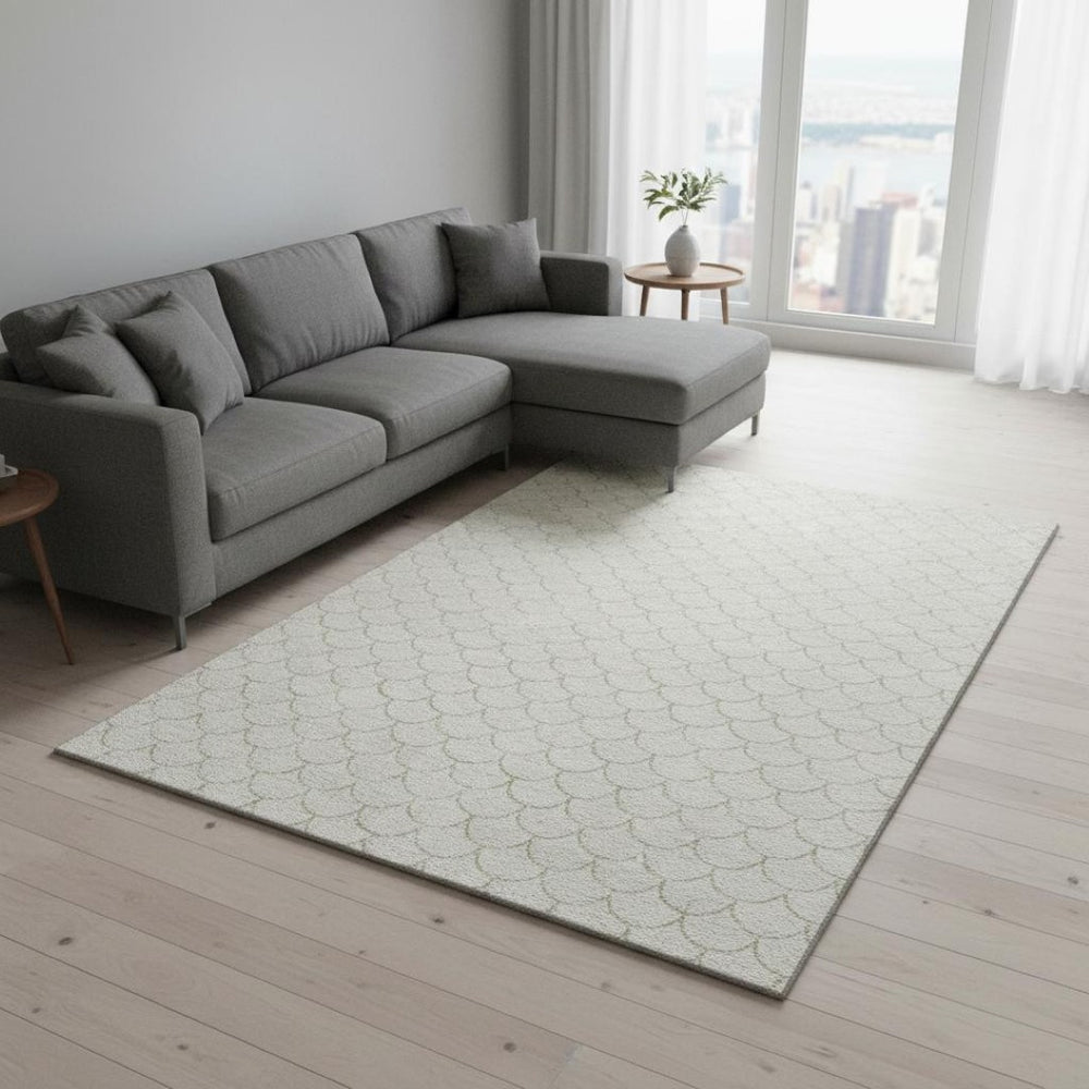 HomeRoots 10' X 14' Ivory And Beige Geometric Area Rug - Washable, Stain-Resistant, UV-Protected for Durability 674179