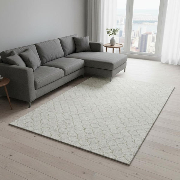 HomeRoots 10' X 14' Ivory And Beige Geometric Area Rug - Washable, Stain-Resistant, UV-Protected for Durability 674179