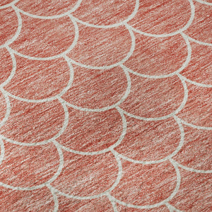 HomeRoots 8' Salmon and Ivory Geometric Round Rug - Stylish, Washable, UV-Protected, Ideal for Busy Homes 674182