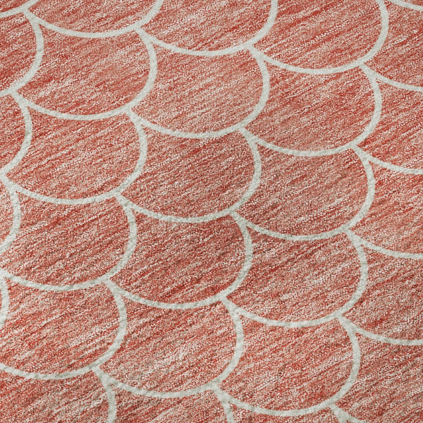 HomeRoots 8' Salmon and Ivory Geometric Round Rug - Stylish, Washable, UV-Protected, Ideal for Busy Homes 674182