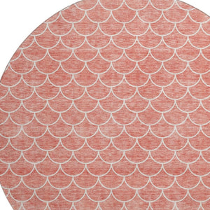 HomeRoots 8' Salmon and Ivory Geometric Round Rug - Stylish, Washable, UV-Protected, Ideal for Busy Homes 674182