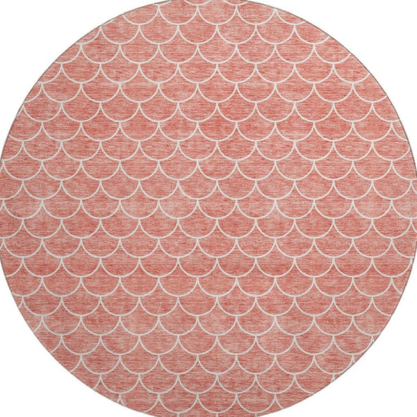 HomeRoots 8' Salmon and Ivory Geometric Round Rug - Stylish, Washable, UV-Protected, Ideal for Busy Homes 674182