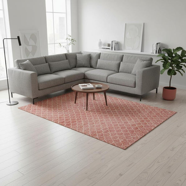 HomeRoots 8' X 10' Geometric Salmon and Ivory Washable Area Rug with UV Protection for Modern Spaces 674183