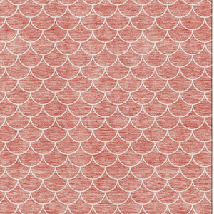 HomeRoots 8' X 10' Geometric Salmon and Ivory Washable Area Rug with UV Protection for Modern Spaces 674183