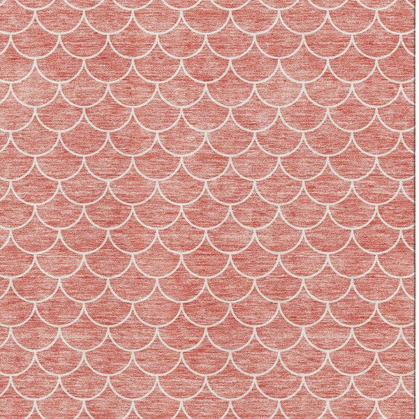 HomeRoots 8' X 10' Geometric Salmon and Ivory Washable Area Rug with UV Protection for Modern Spaces 674183