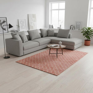 HomeRoots 9' X 12' Salmon & Ivory Geometric Area Rug - Stylish, Washable, UV-Protected, Durable Design for Homes 674184