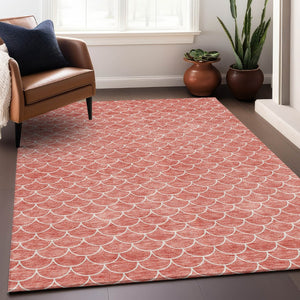 HomeRoots 9' X 12' Salmon & Ivory Geometric Area Rug - Stylish, Washable, UV-Protected, Durable Design for Homes 674184