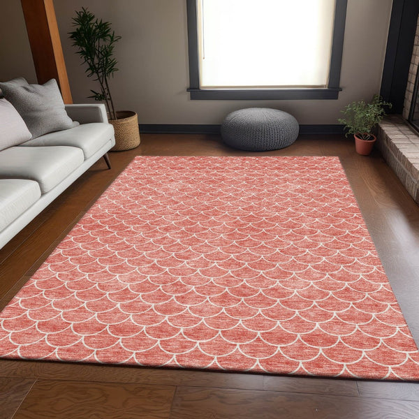 HomeRoots 9' X 12' Salmon & Ivory Geometric Area Rug - Stylish, Washable, UV-Protected, Durable Design for Homes 674184