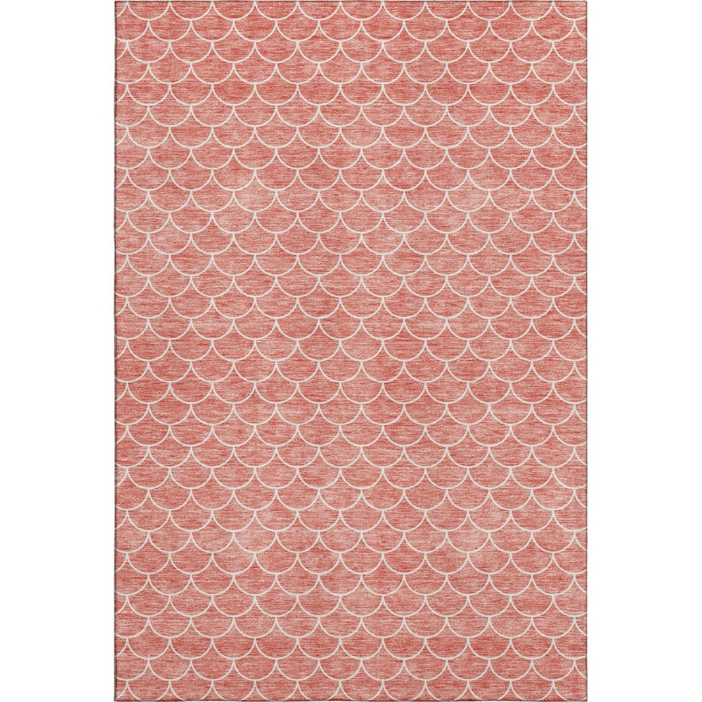 HomeRoots 10' X 14' Salmon & Ivory Geometric Washable Area Rug - Durable, Stain Resistant & UV Protected Design 674185
