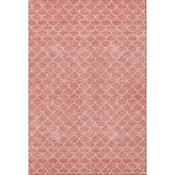 HomeRoots 10' X 14' Salmon & Ivory Geometric Washable Area Rug - Durable, Stain Resistant & UV Protected Design 674185