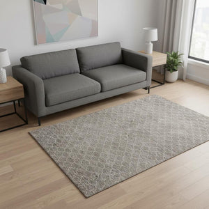 HomeRoots 5' X 8' Taupe And Ivory Geometric Washable Area Rug - Stylish, Durable, UV-Protected for All Rooms! 674187