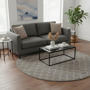 HomeRoots 8' Taupe and Ivory Geometric Round Rug - Washable, UV-Protected, Stain-Resistant, Modern Design! 674188