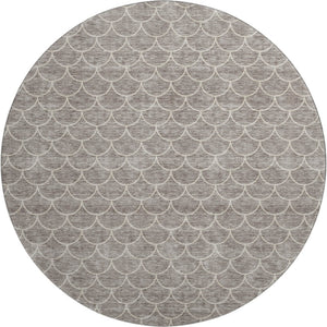 HomeRoots 8' Taupe and Ivory Geometric Round Rug - Washable, UV-Protected, Stain-Resistant, Modern Design! 674188