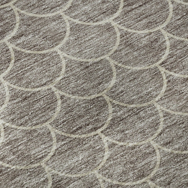 HomeRoots 8' Taupe and Ivory Geometric Round Rug - Washable, UV-Protected, Stain-Resistant, Modern Design! 674188