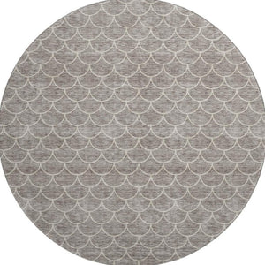 HomeRoots 8' Taupe and Ivory Geometric Round Rug - Washable, UV-Protected, Stain-Resistant, Modern Design! 674188