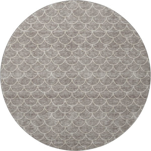 HomeRoots 8' Taupe and Ivory Geometric Round Rug - Washable, UV-Protected, Stain-Resistant, Modern Design! 674188