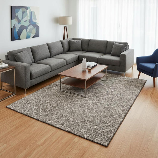 HomeRoots 8' X 10' Taupe and Ivory Geometric Area Rug - Durable, Stain Resistant, UV Protected for Easy Care 674189