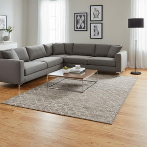 HomeRoots 10' X 14' Geometric Taupe & Ivory Area Rug - Washable, UV-Protected, Stain-Resistant, Durable Design 674191