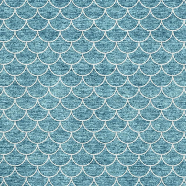 HomeRoots 5' X 8' Teal & Ivory Geometric Area Rug - Washable, UV-Protected, Durable for High-Traffic Spaces 674193