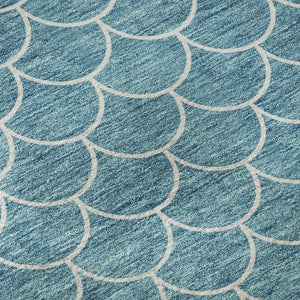 HomeRoots 8' Teal And Ivory Geometric Round Rug – Washable, UV-Protected, Durable for High-Traffic Areas 674194