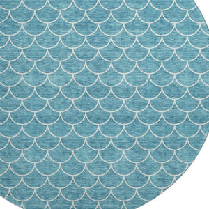 HomeRoots 8' Teal And Ivory Geometric Round Rug – Washable, UV-Protected, Durable for High-Traffic Areas 674194