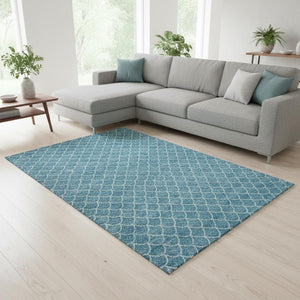 HomeRoots 8' X 10' Teal and Ivory Geometric Area Rug – Washable, Stain-Resistant, UV-Protected for Everyday Use 674195