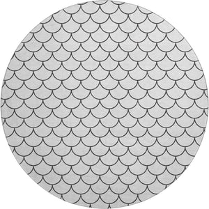 HomeRoots 8' Stylish White and Gray Geometric Washable Round Rug with UV Protection for Modern Homes 674200