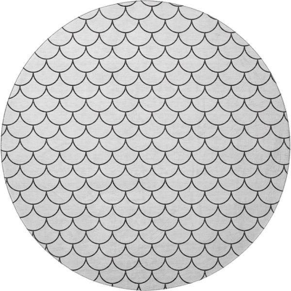 HomeRoots 8' Stylish White and Gray Geometric Washable Round Rug with UV Protection for Modern Homes 674200