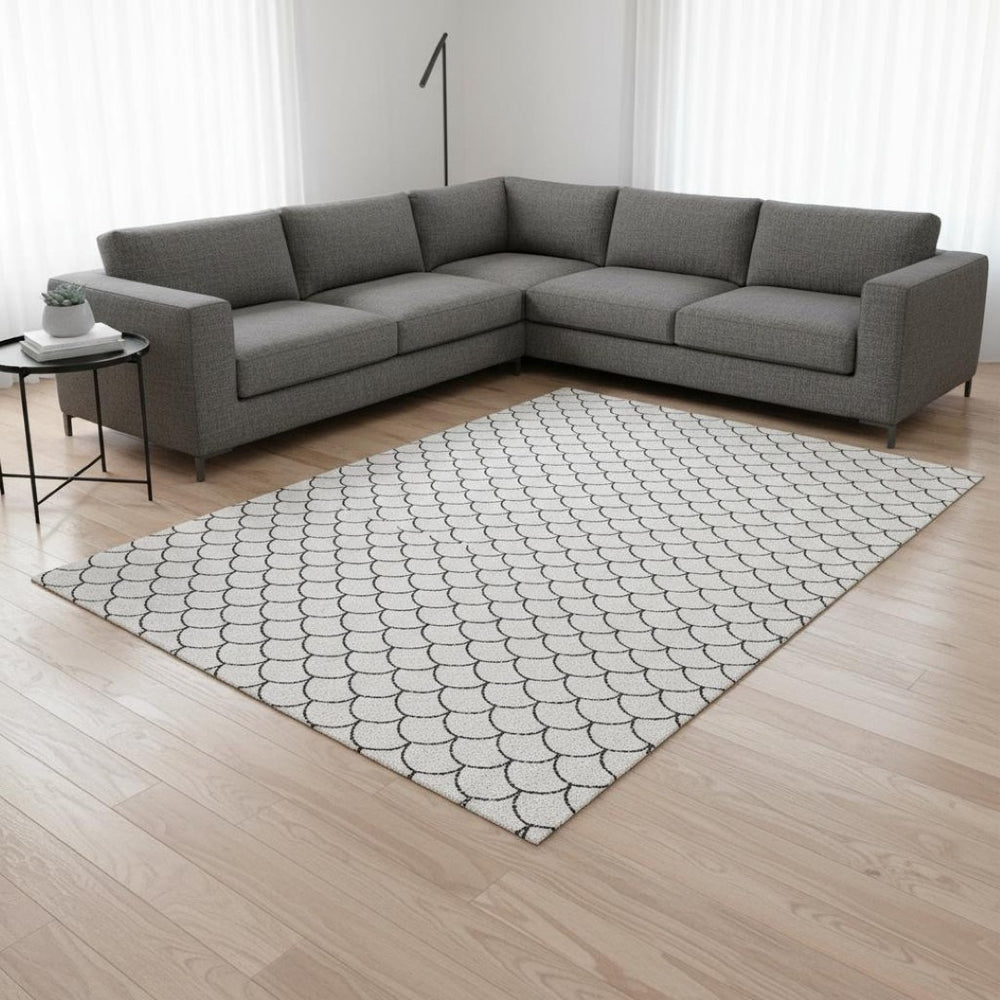 HomeRoots 9' X 12' White and Gray Geometric Area Rug - Washable, UV Protected, Stain-Resistant for Active Homes! 674202