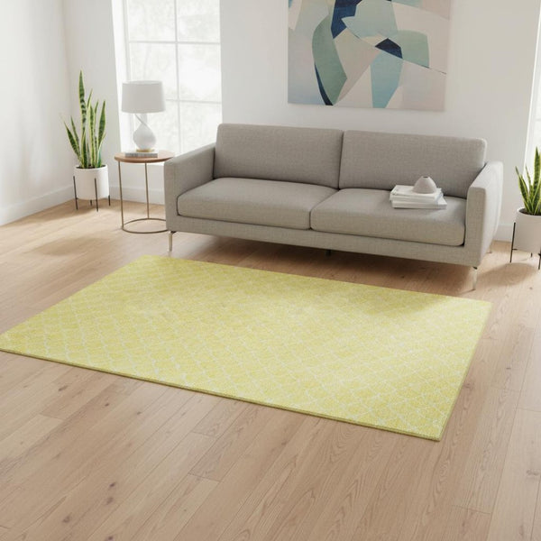 HomeRoots 5' X 8' Stylish Yellow and Ivory Geometric Washable Area Rug with UV Protection for Everyday Use 674205