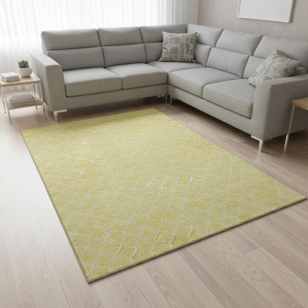 HomeRoots 8' X 10' Contemporary Yellow & Ivory Geometric Washable Area Rug with UV Protection & Style Boost 674207