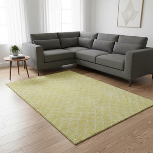 HomeRoots 9' X 12' Stylish Yellow & Ivory Geometric Washable Area Rug with UV Protection for Family Homes 674208