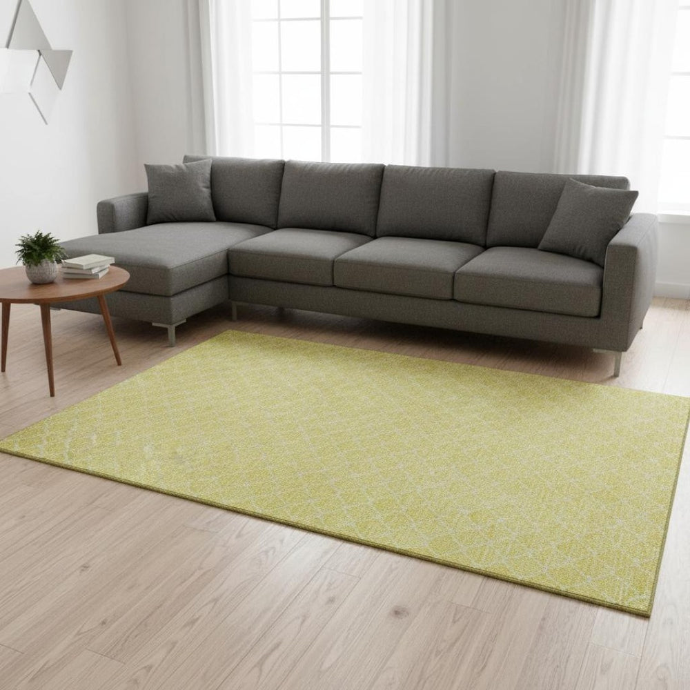 HomeRoots 10' X 14' Yellow & Ivory Geometric Area Rug - Washable, UV Protected, Stain-Resistant for Modern Spaces 674209