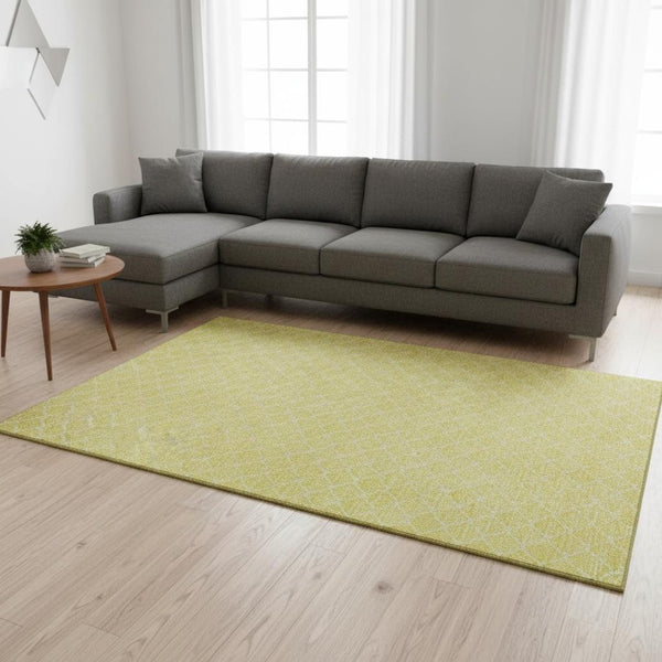 HomeRoots 10' X 14' Yellow & Ivory Geometric Area Rug - Washable, UV Protected, Stain-Resistant for Modern Spaces 674209