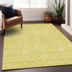 HomeRoots 10' X 14' Yellow & Ivory Geometric Area Rug - Washable, UV Protected, Stain-Resistant for Modern Spaces 674209